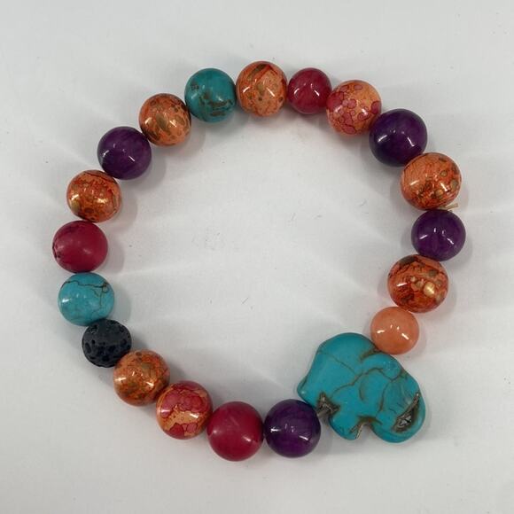 Stone beaded elephant trunk up stretchy bracelet - Picture 2 of 3